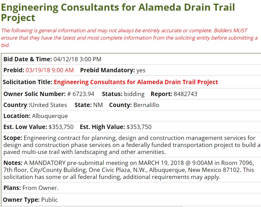 alameda drain project bid